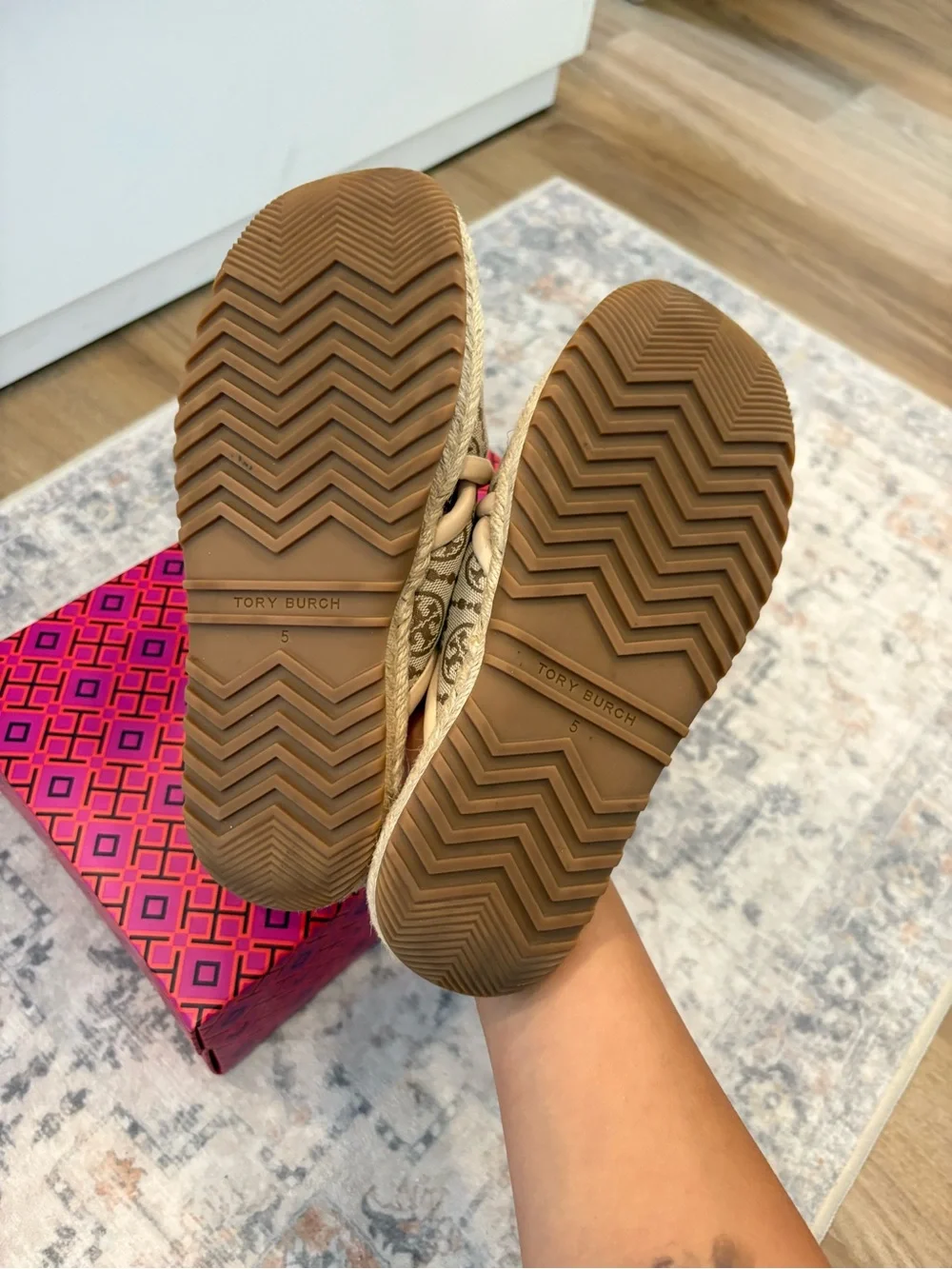 Tory Burch Beige Canvas Logo Espadrille Slides